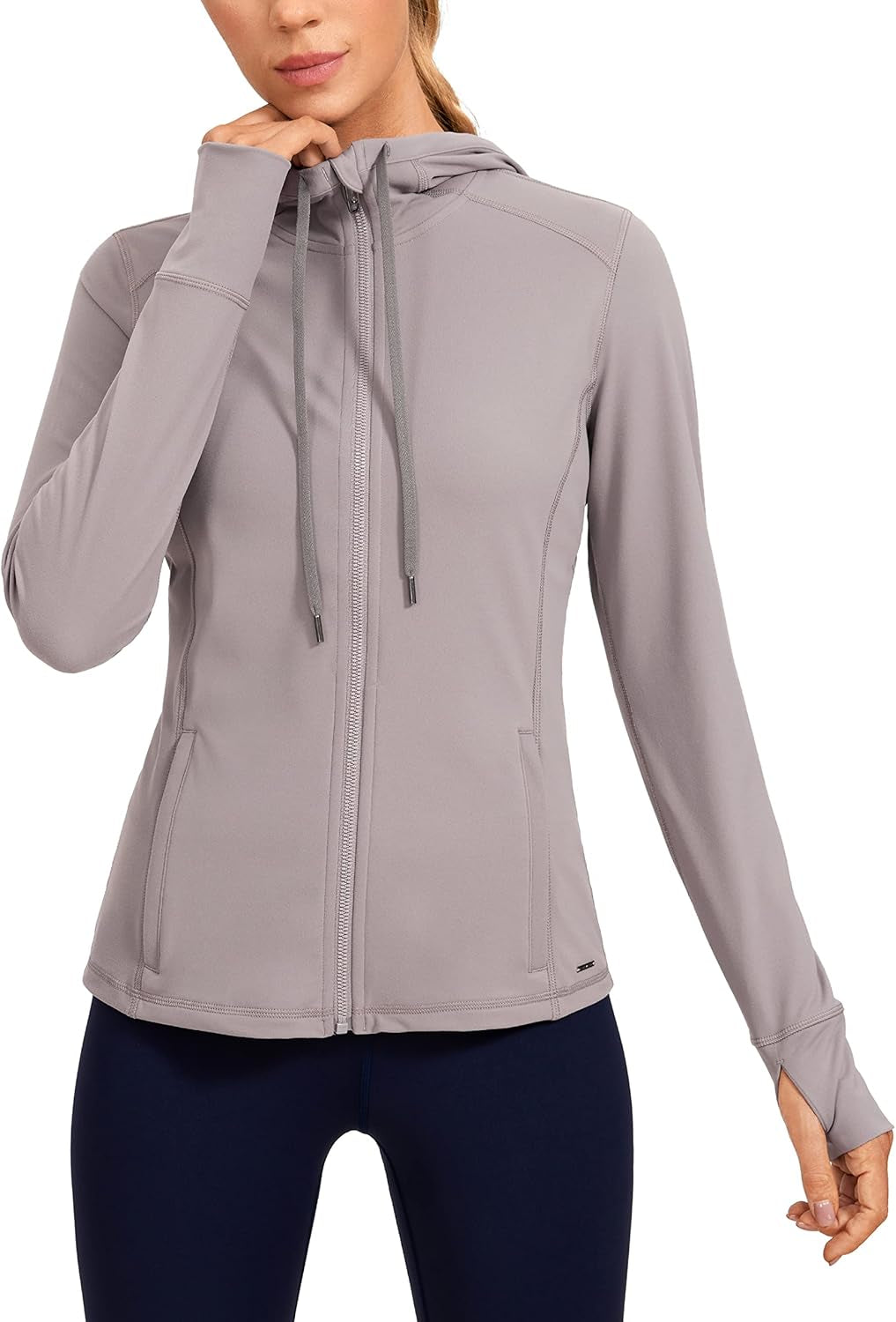 Women'S Brushed Full Zip Hoodie Jacket Sportswear Hooded Workout Track Running Jacket with Zip Pockets
