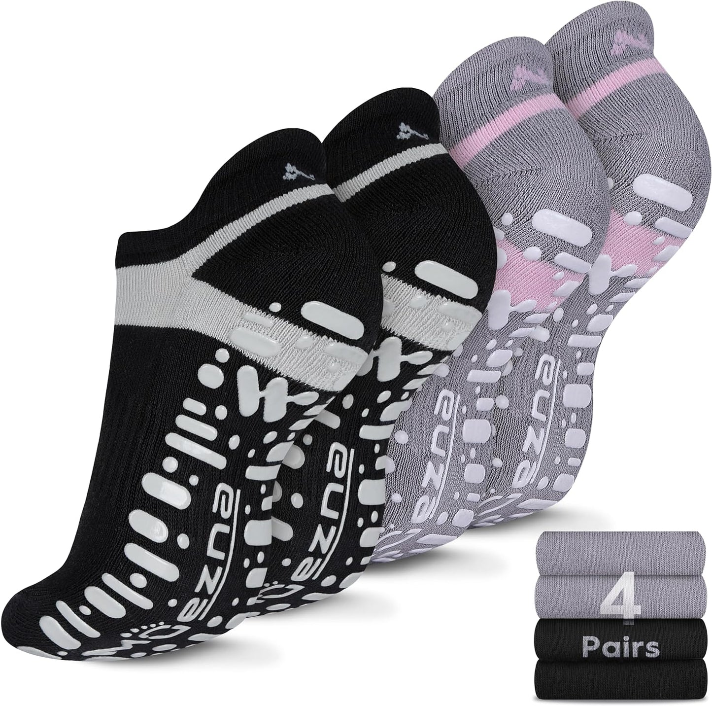 Non Slip Yoga Socks for Women, Anti-Skid Pilates, Barre, Hospital Socks with Grips, Size 5-10