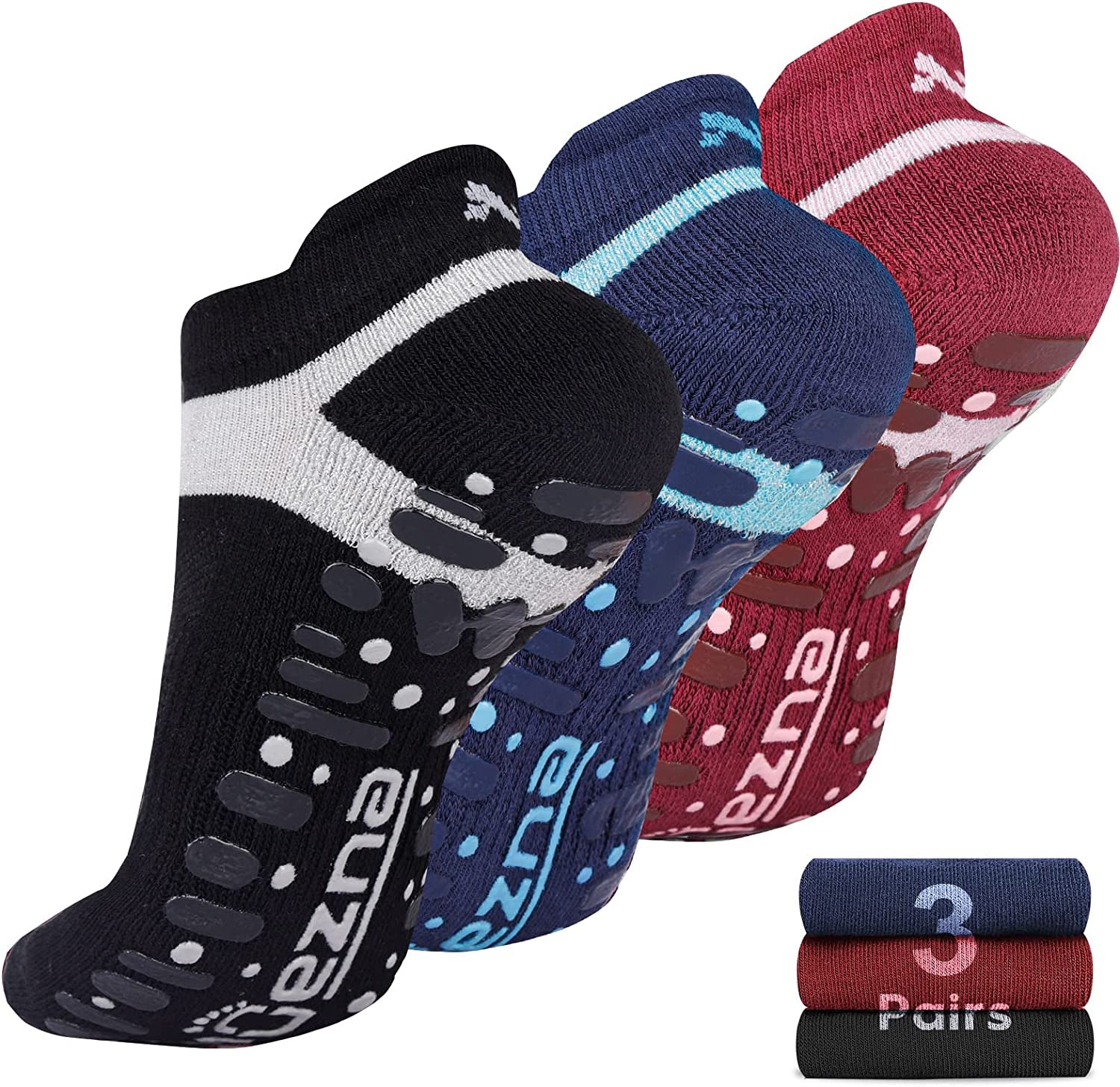 Non Slip Yoga Socks for Women, Anti-Skid Pilates, Barre, Hospital Socks with Grips, Size 5-10