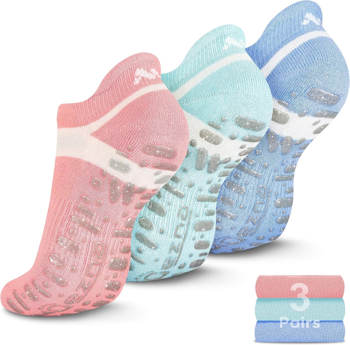 Non Slip Yoga Socks for Women, Anti-Skid Pilates, Barre, Hospital Socks with Grips, Size 5-10